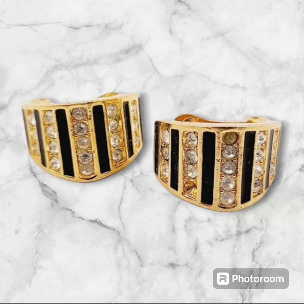 Christian Dior Gold Tone Enamel and Rhinestones Clip on Earrings.. - Picture 2 of 9